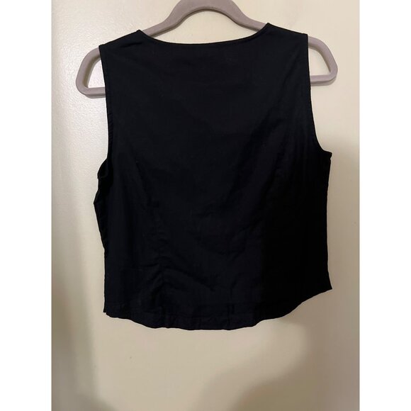 Linen Blend Black Embroidered Button-Up Top M 8/10 Beach Lagenlook Boho Western - Picture 7 of 8